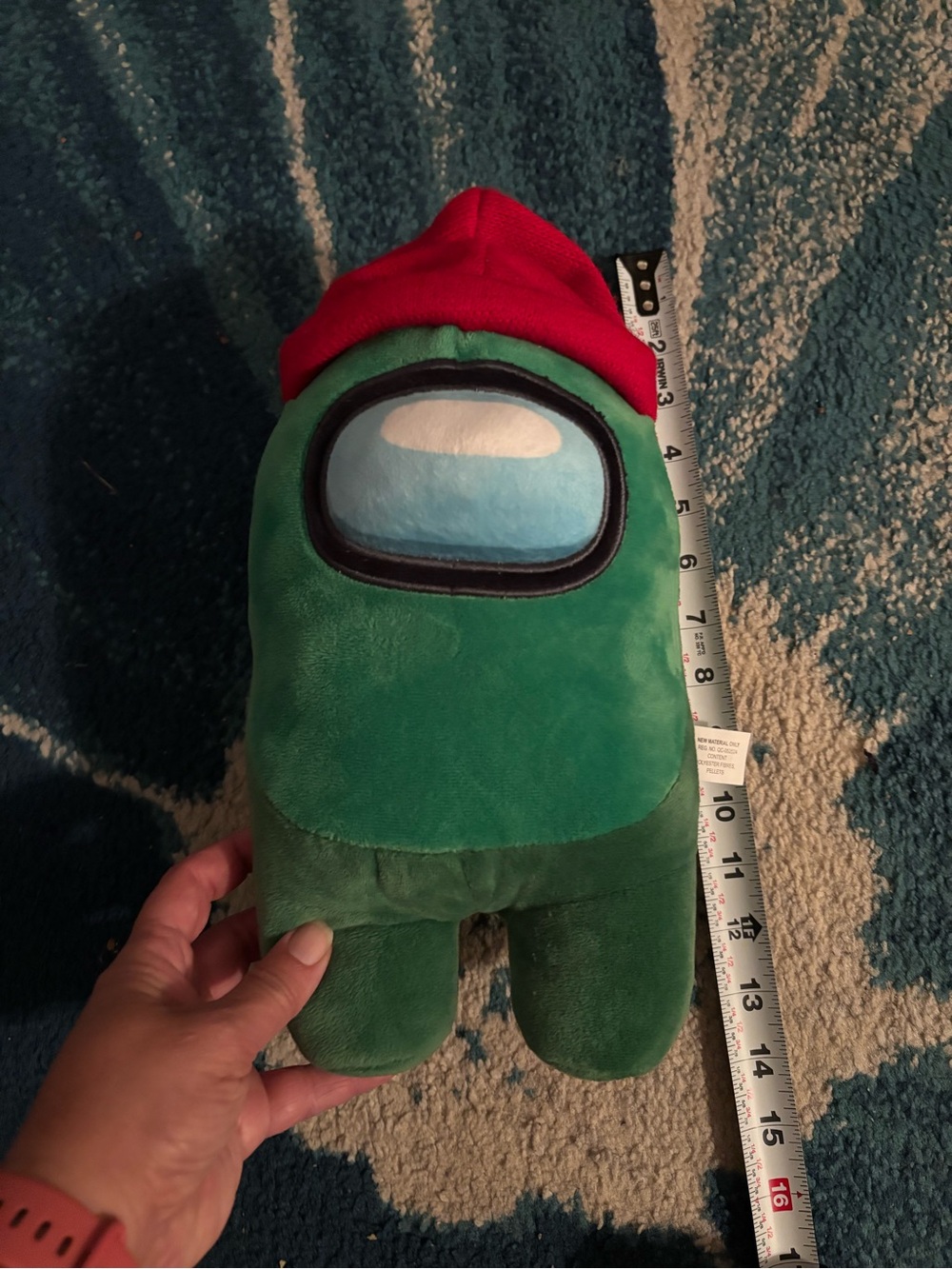 Green Plush Game Character Toy with Red Cap
